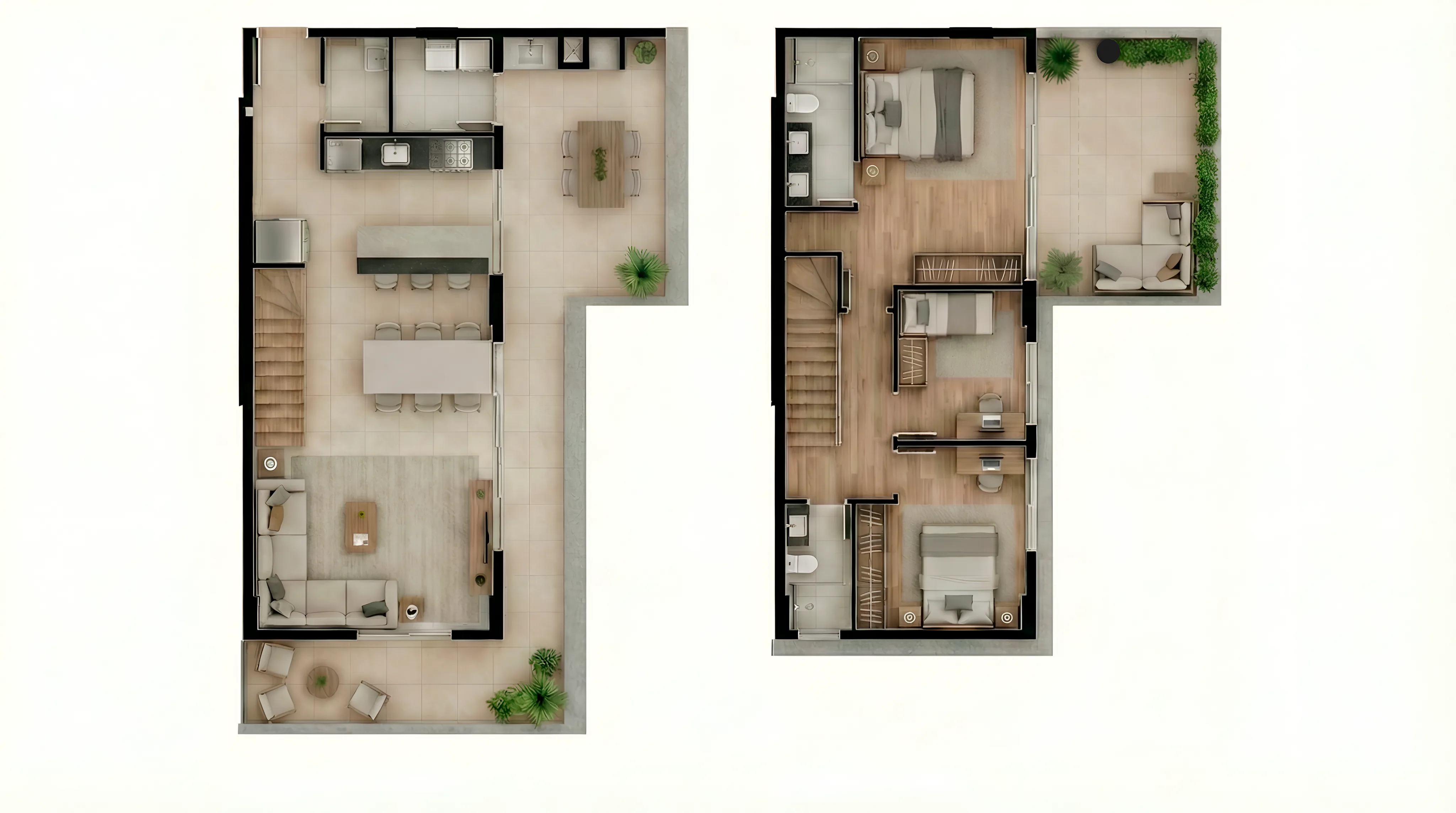 Planta humanizada das coberturas 401 e 408 do Vista São Lourenço, 132,64 m² privativos, duplex com terraço de 31,07 m²