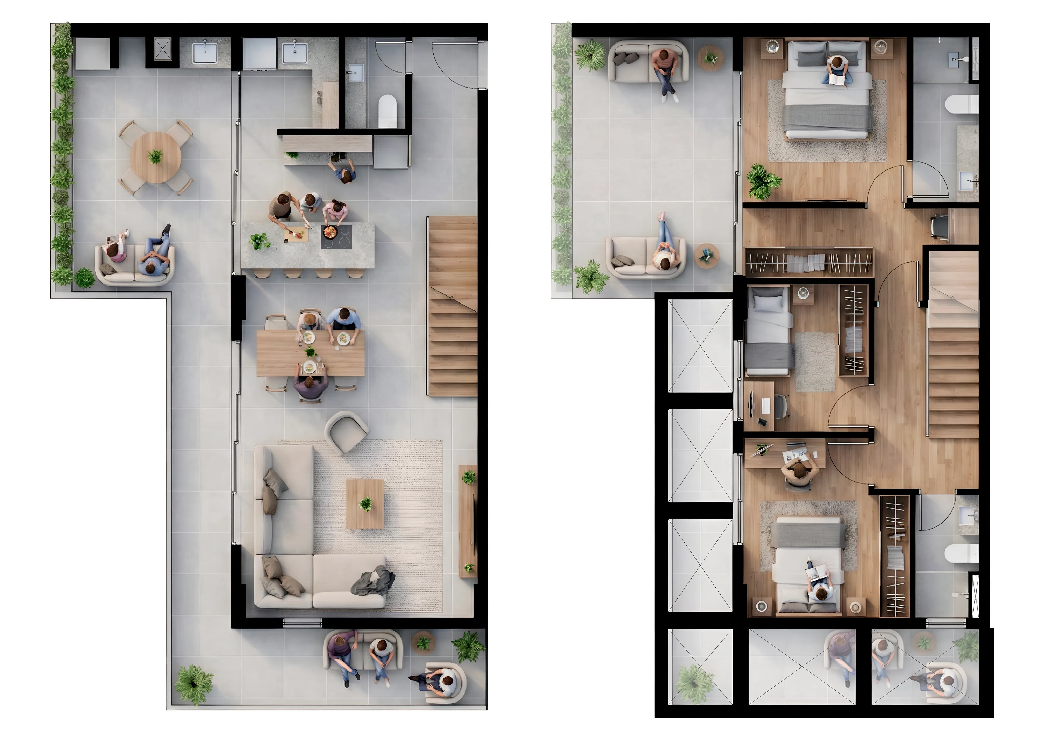 Planta humanizada das coberturas 402 e 407 do Vista São Lourenço, 132,27 m² privativos, duplex com terraço de 33,21 m²