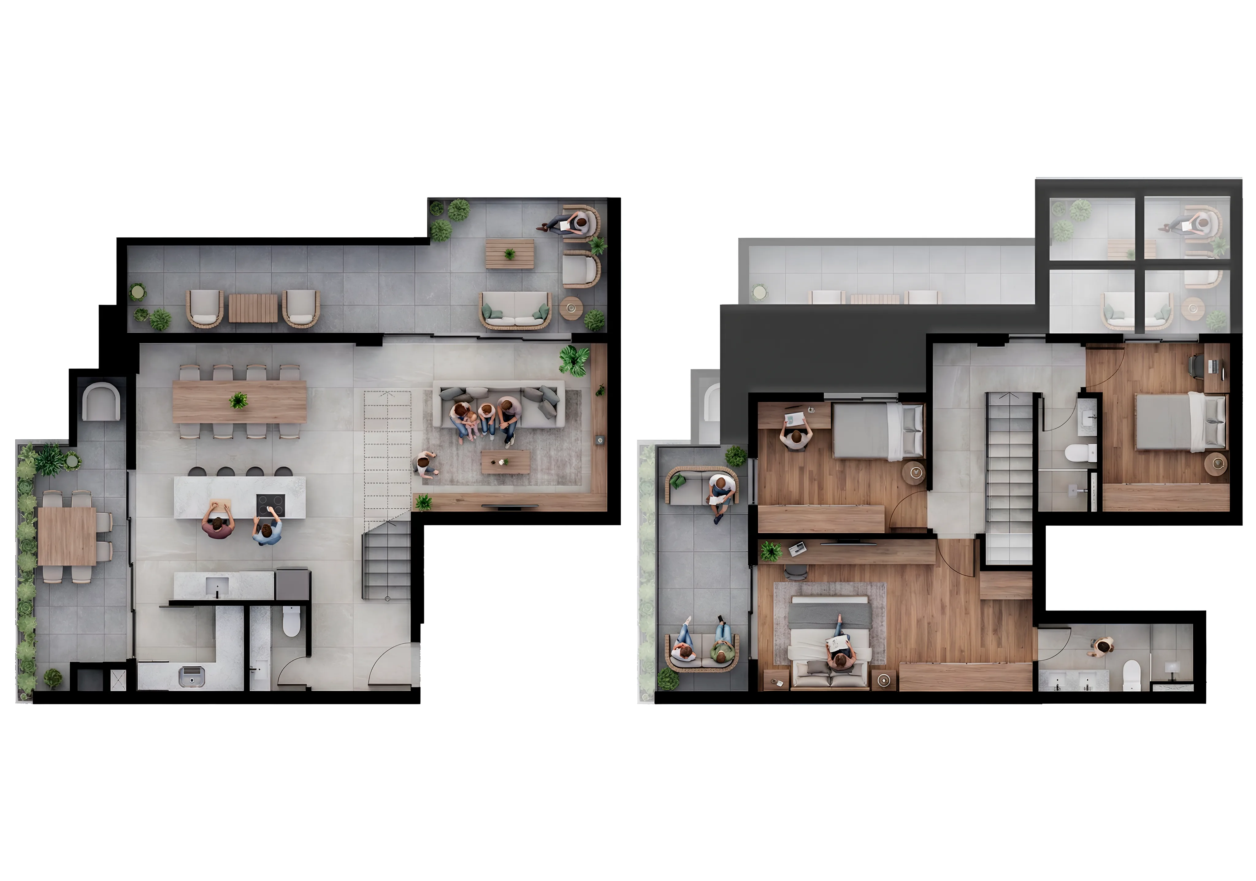 Planta humanizada da cobertura 403 do Vista São Lourenço, 138,24 m² privativos, duplex com terraço de 36,50 m²